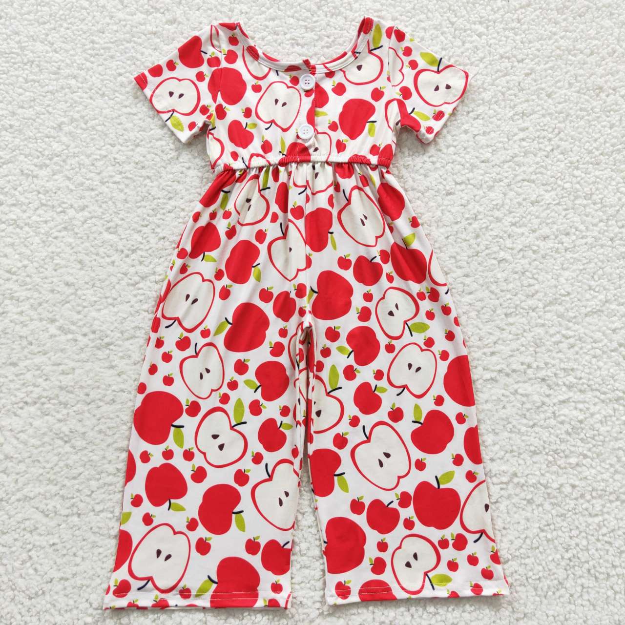 SR0393 Back To School Red Apple Print Jumpsuits