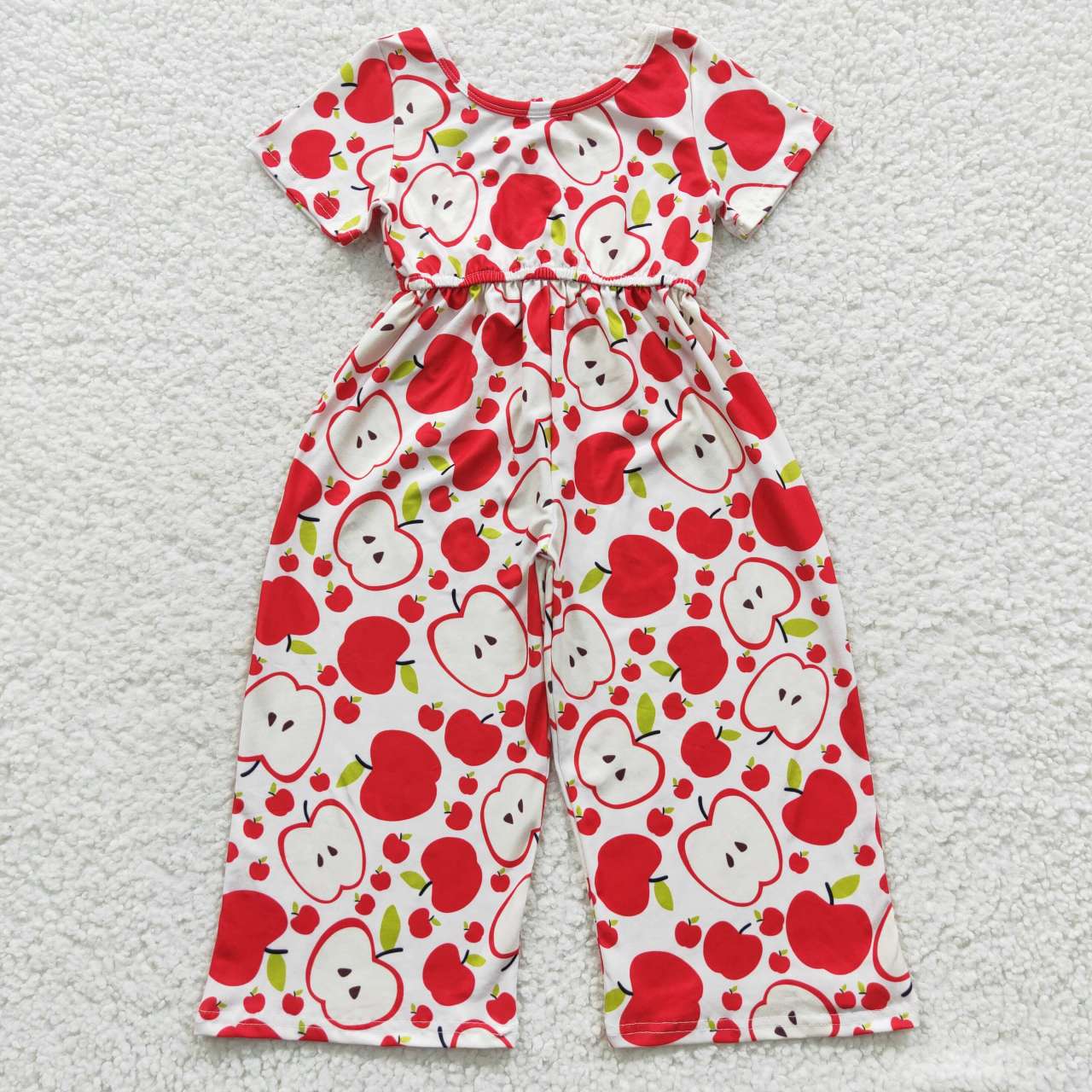 SR0393 Back To School Red Apple Print Jumpsuits