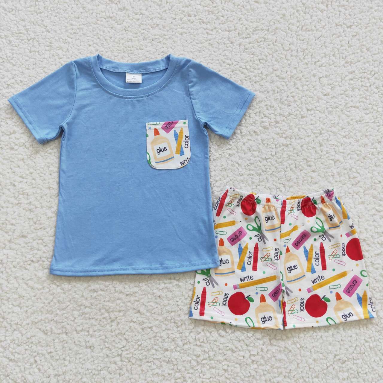 BSSO0278 Back To School Blue Red Boys Short Sleeve Shorts Outfits