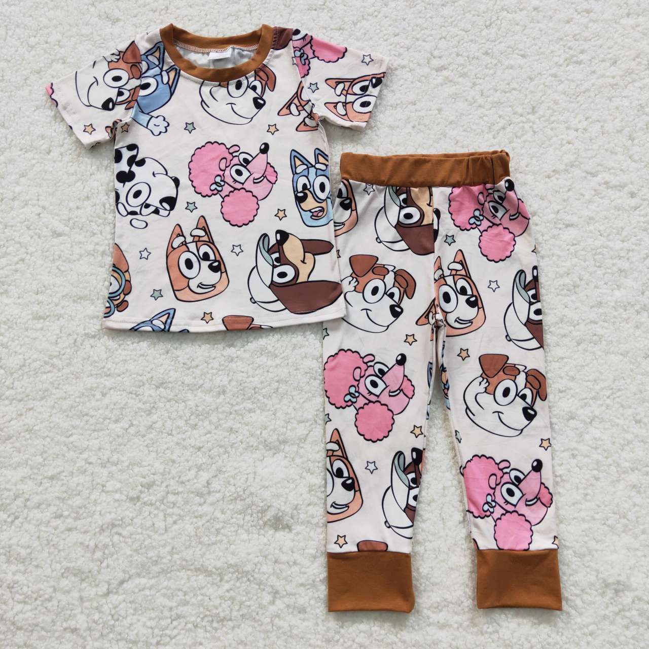 BSPO0120 Brown Dog Cartoon Boys Short Sleeve Pants Outfits Pajamas