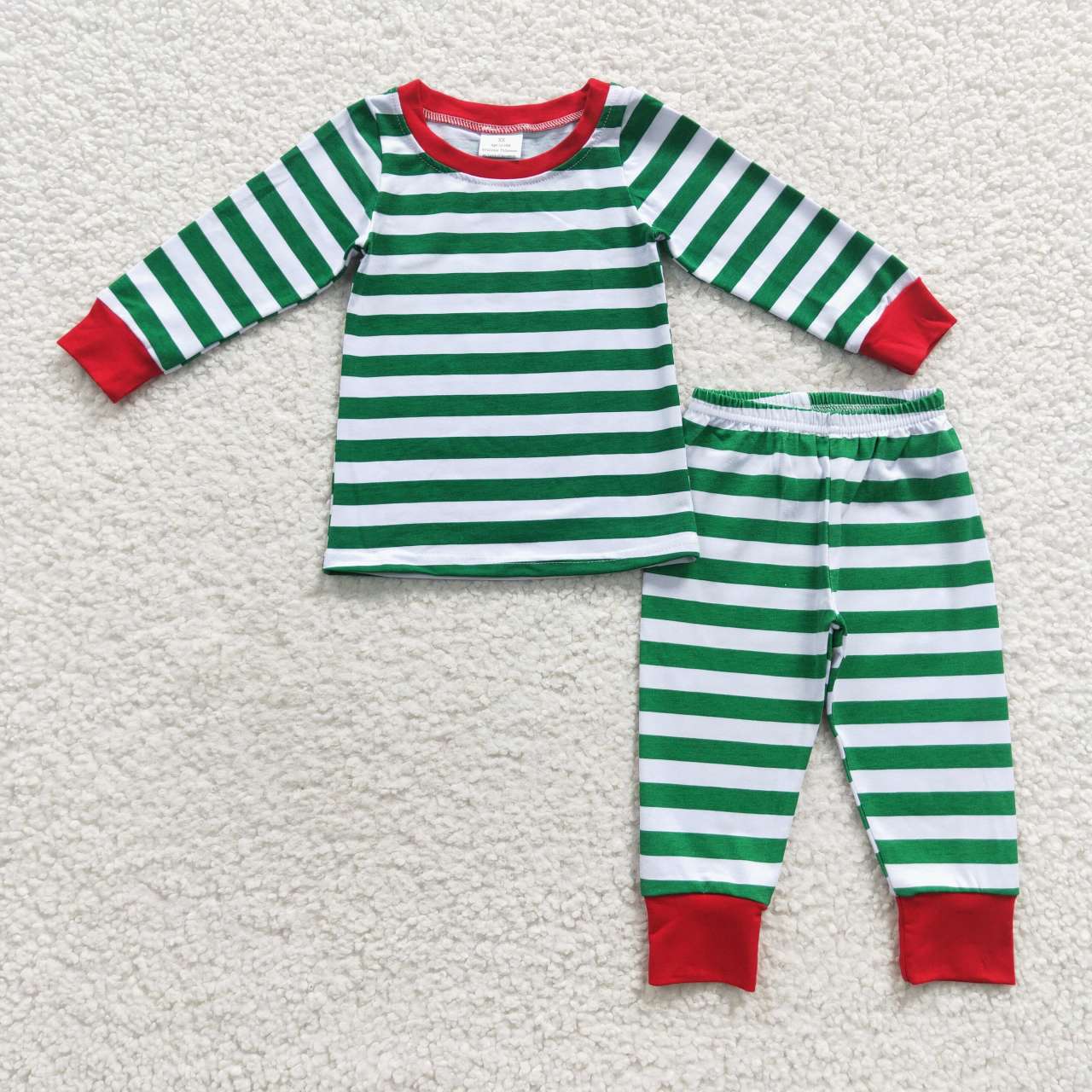 6 A8-11 Christmas Red Green Stripes Girls Long Sleeve Pants Outfits Pajamas