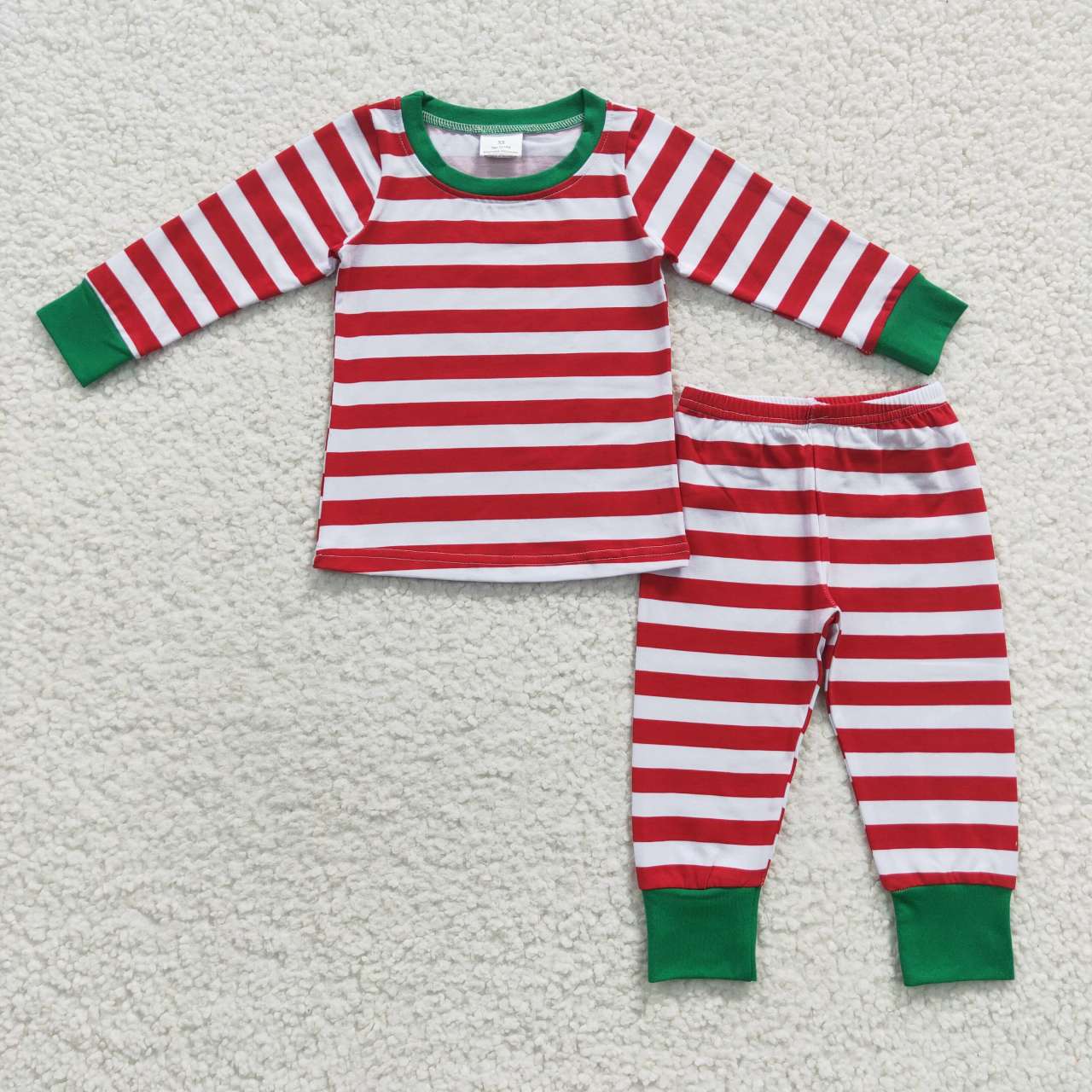 6 A8-16 Christmas Red Green Stripes Girls Long Sleeve Pajamas