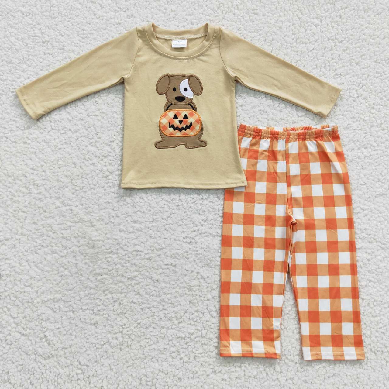 BLP0170 Halloween Pumpkin Dog Orange Embroidery Boys Long Sleeve Pants Outfits