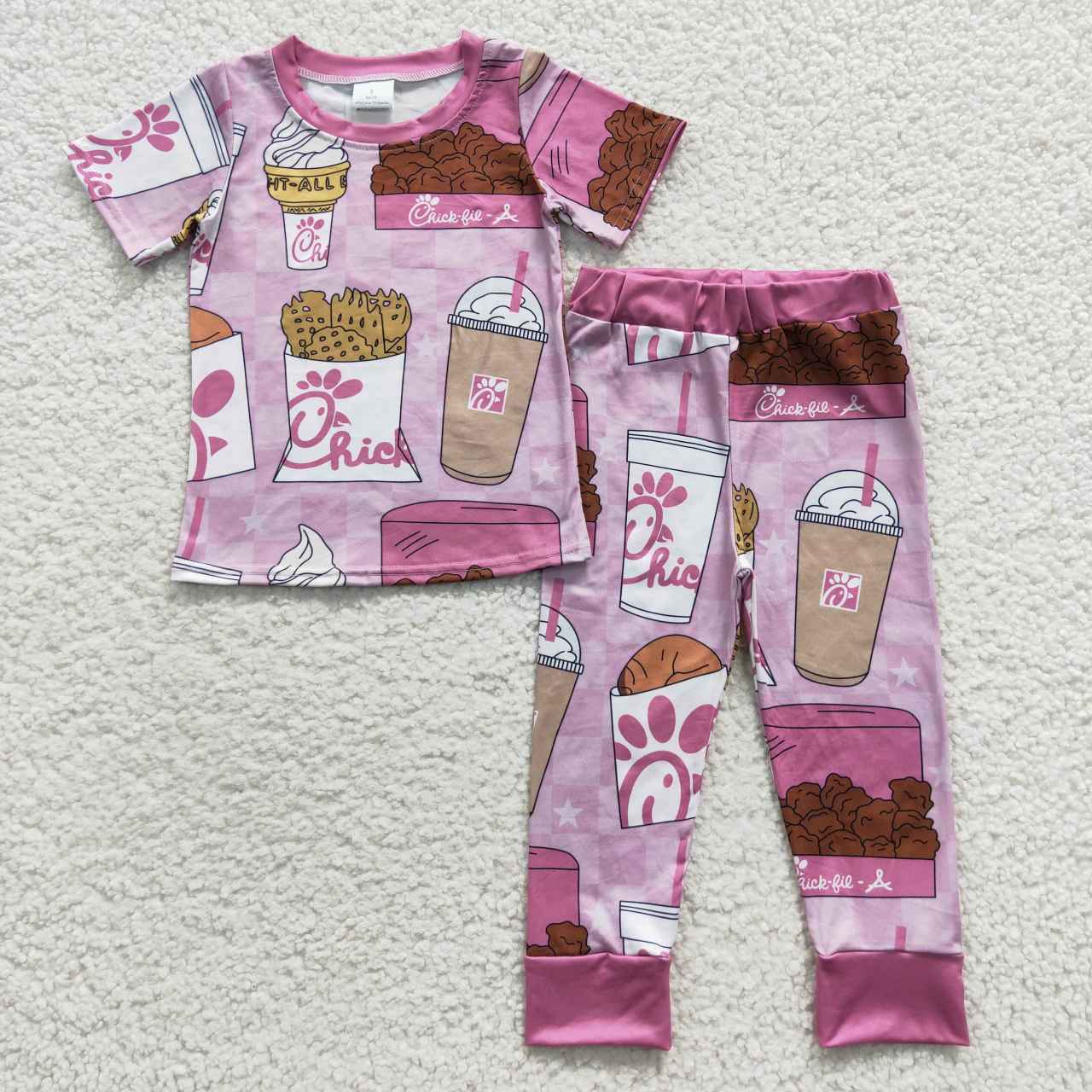 GSPO0696 Pink Purple Food Cartoon  Girls Short Sleeve Pants Outfits Pajamas