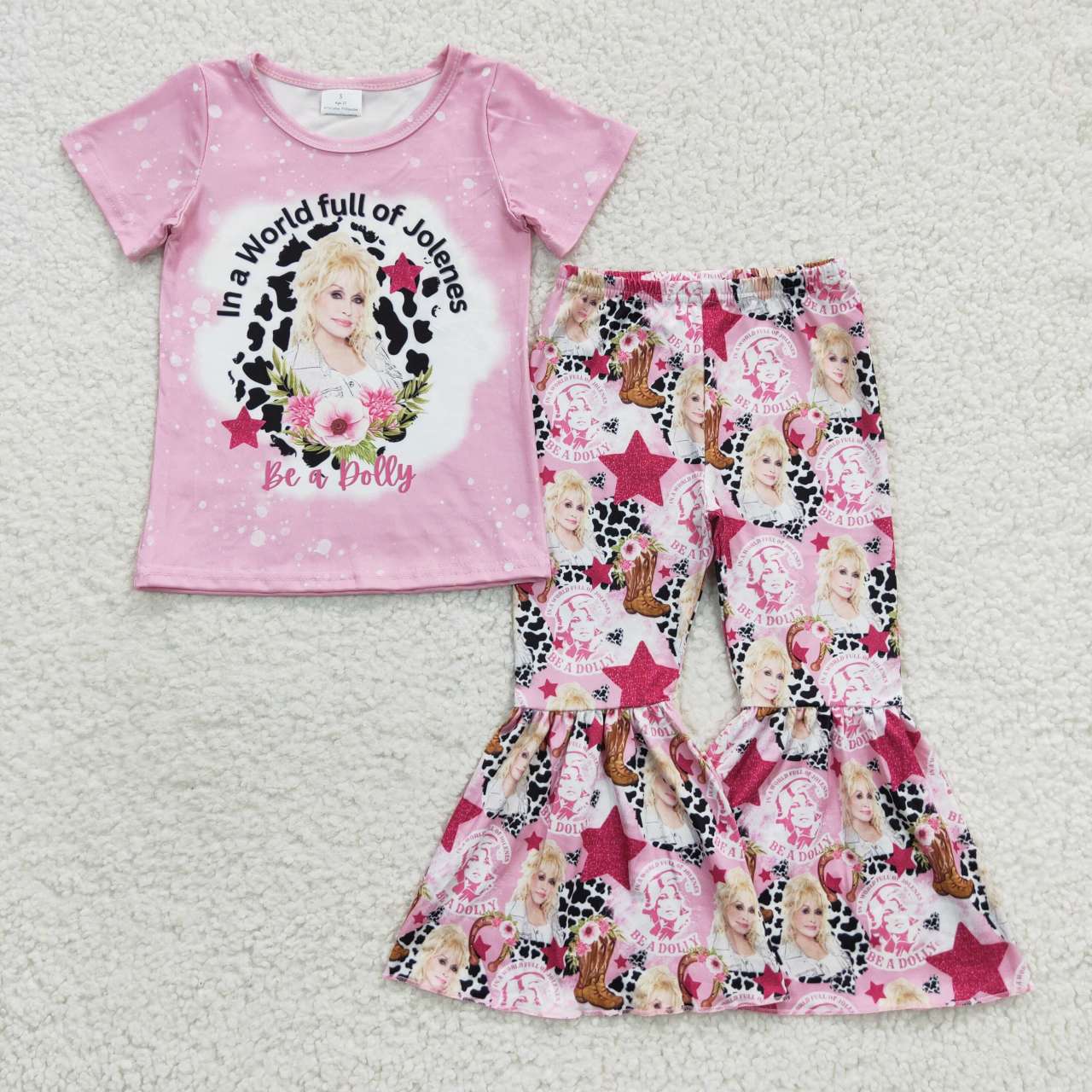 GSPO0719 In A World Full Of Jolenes Pink Cow Singer Girls Short Sleeve Pants Outfits