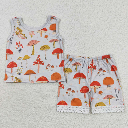 GSSO0346 Mushroom Red Girls Short Sleeve Shorts Outfits