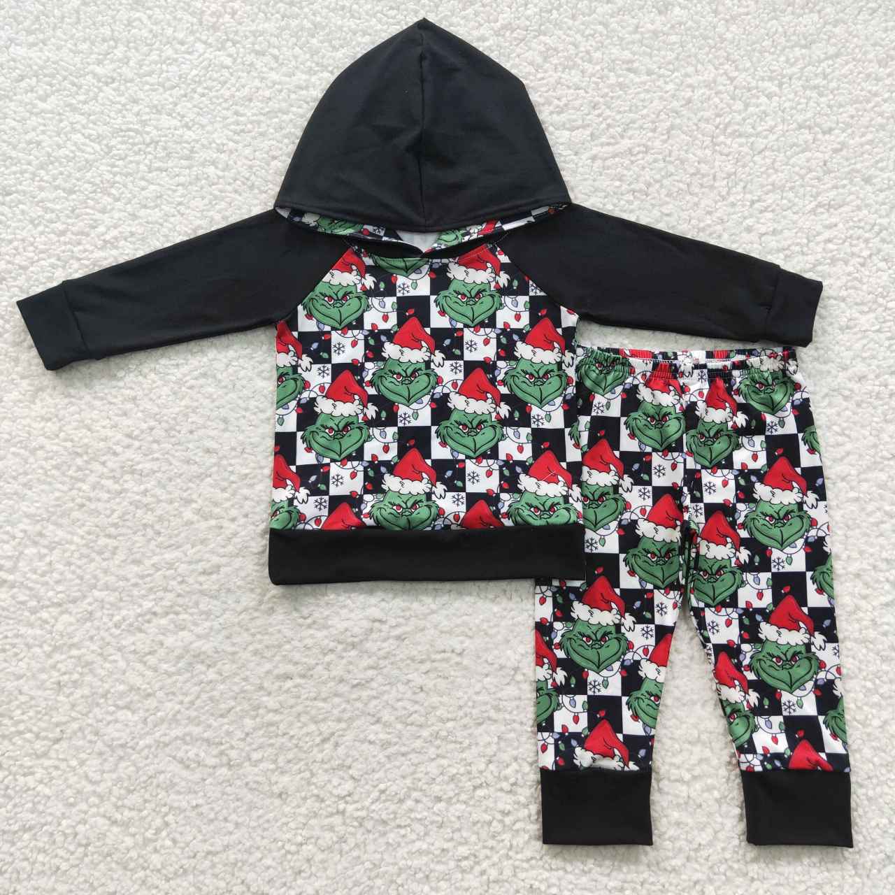 BLP0223 Christmas Black Green Cartoon  Boys Long Sleeve Hoodies Outfits