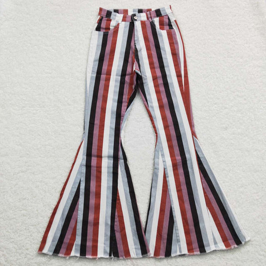 P0152 Adult Red White Blue Striped Girls Bell Pants Denim Jeans