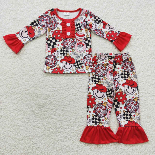 GLP0459 Christmas Santa Red Girls Long Sleeve Pants Outfits Pajamas