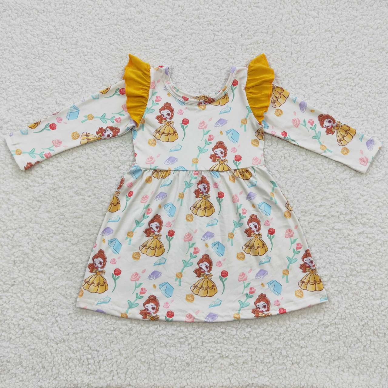 GLD0250 Yellow Princess Cartoon Girls Long Sleeve Dresses