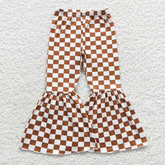 P0204 Orange Plaid Print Girls Long Pants