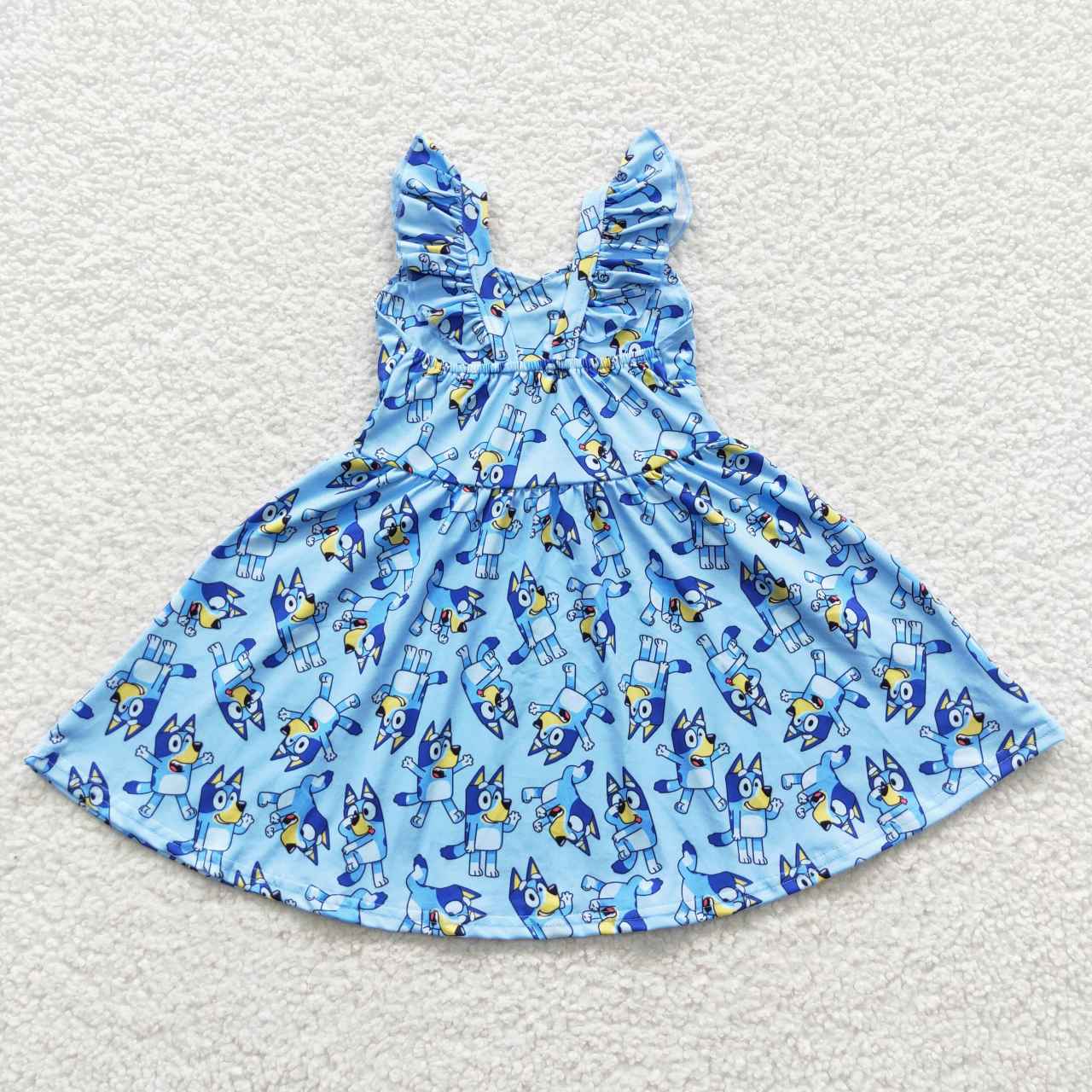 GSD0421 Blue Pink Dog Cartoon Girls Flutter Sleeve Dresses