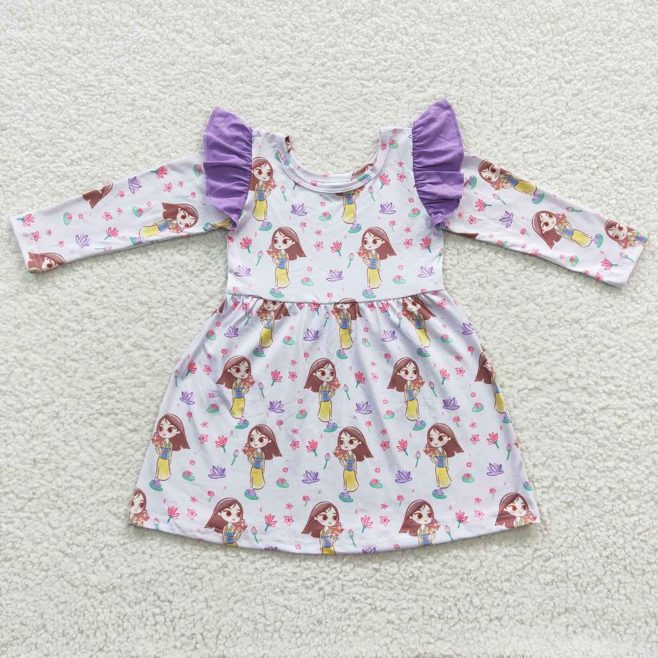 GLD0252 Purple Princess Cartoon Girls Long Sleeve Dresses