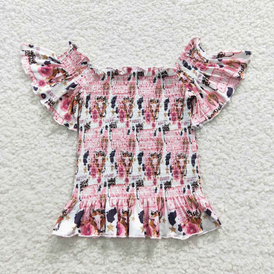 GT0183 Pink Cow Girls Short Sleeve Top T-shirts