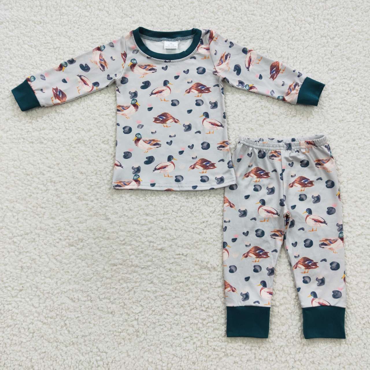 BLP0213 Green Duck  Boys Long Sleeve Pajamas