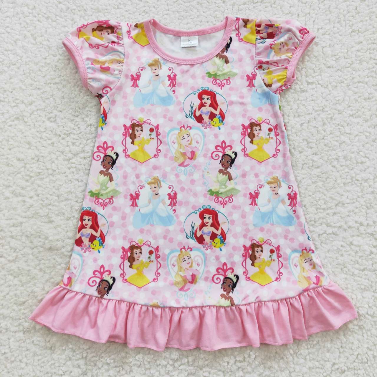 GSD0426 Pink Princess Cartoon Girls Flutter Sleeve Dresses