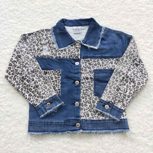 GT0203  Leopard White Girls Denim Jacket