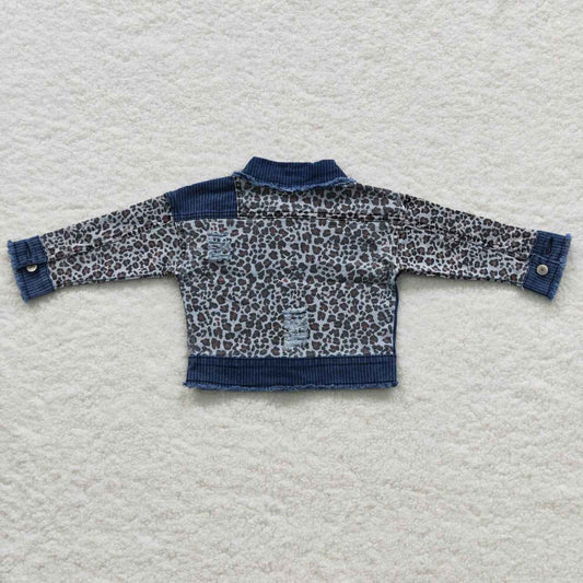 GT0203  Leopard White Girls Denim Jacket