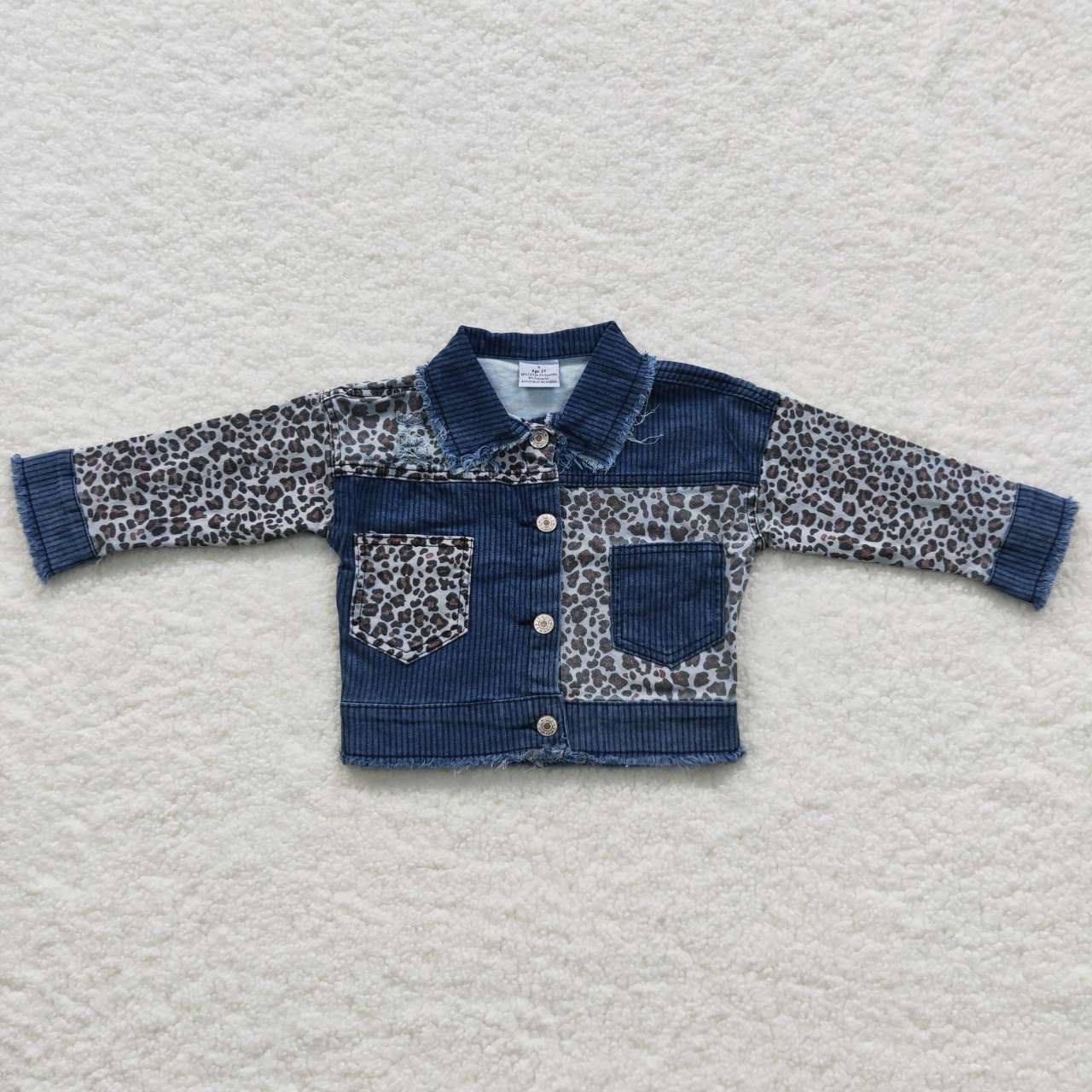 GT0203  Leopard White Girls Denim Jacket