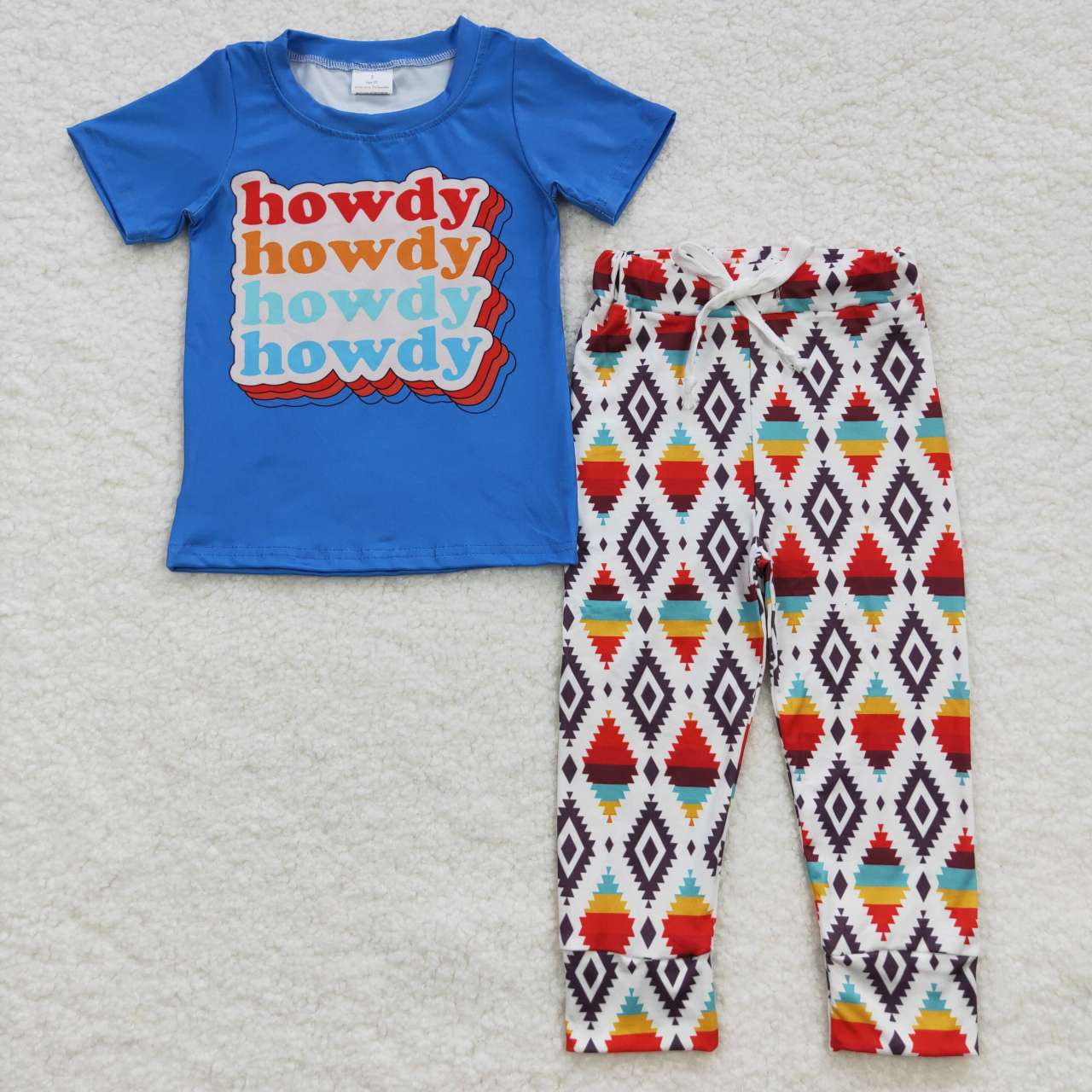 BSPO0137 Howdy Blue Western Boys Short Sleeve Pants Outfits