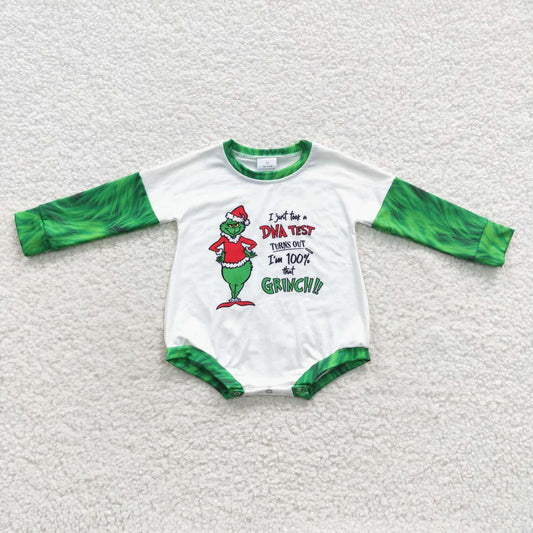 LR0409 Christmas Green Red Santa Cartoon DNA Test Girls Long Sleeve Romper