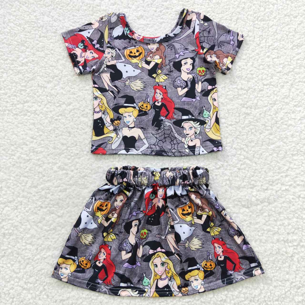 GSD0424 Halloween Red Black Princess Ghost Cartoon Girls Short Sleeve With Skirt Dress Outfits