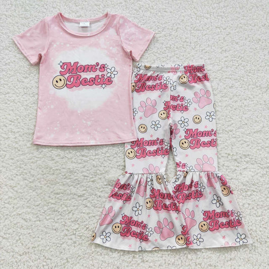 GSPO0742 Pink Mom's Bestie Floral Girls Short Sleeve Pants Outfits