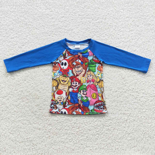 BT0264 Blue Cartoon Girls Short Sleeve Top T-shirts