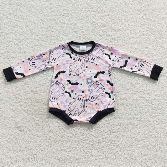 LR0467 Halloween Ghost Pink Cartoon Girls Long Sleeve Romper