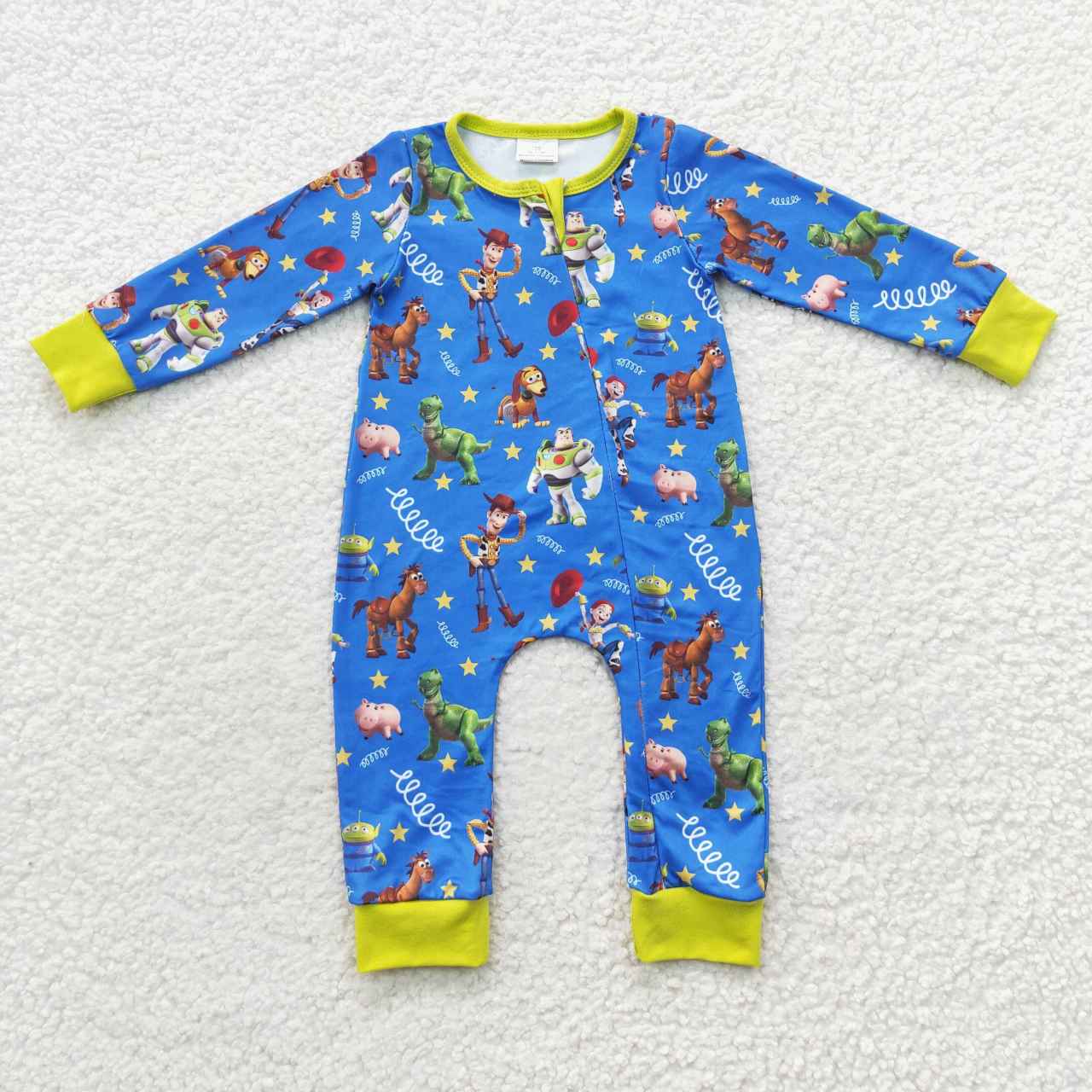 LR0484 Blue Toy Cartoon Zipper Girls Long Sleeve Romper