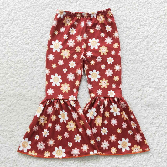 P0206 Red Floral Print Girls Long Pants