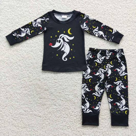 BLP0187 Halloween Ghost Black Cartoon Boys Long Sleeve Pants Outfits Pajamas