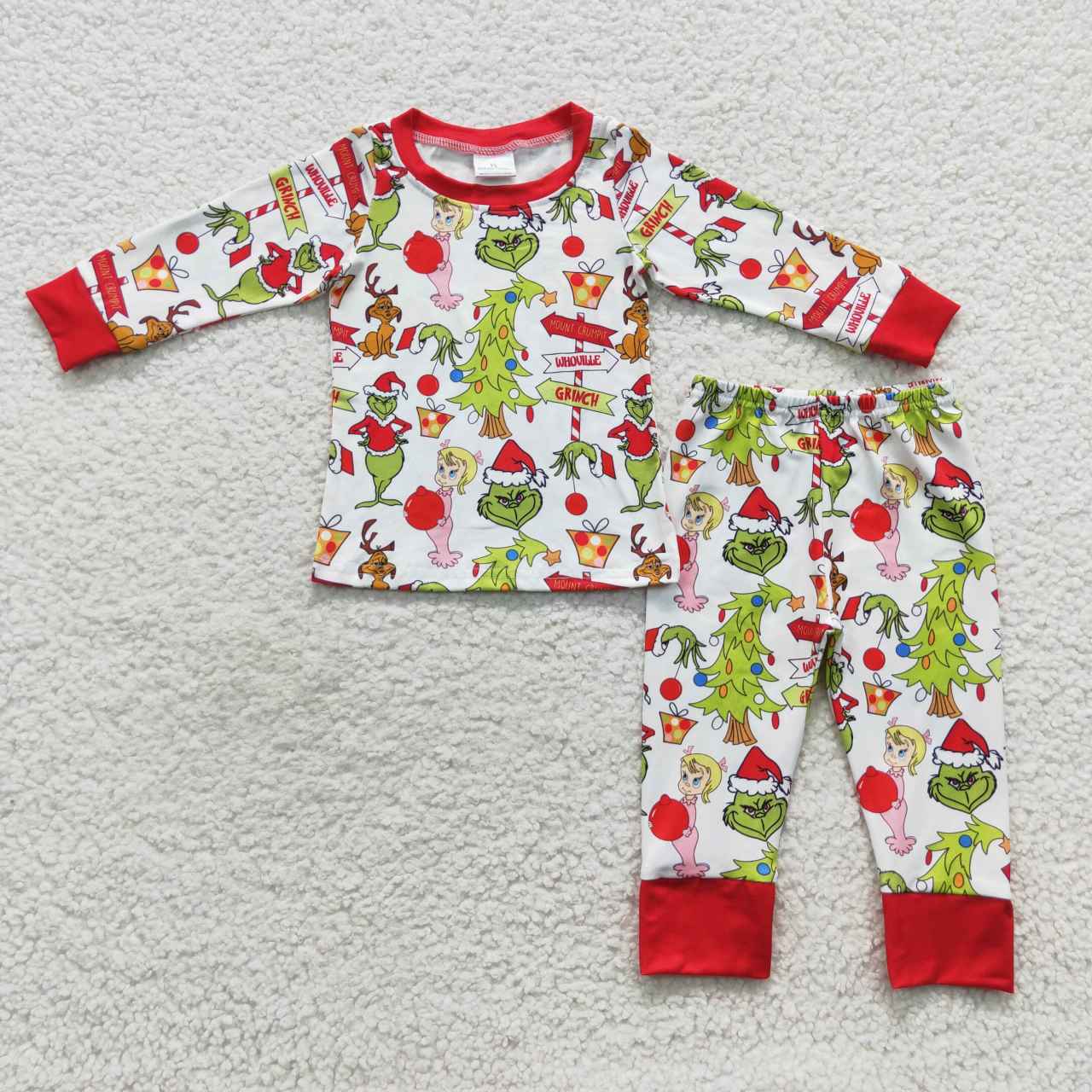 BLP0256 Christmas Red Green Cartoon Boys Long Sleeve Pants Outfits Pajamas