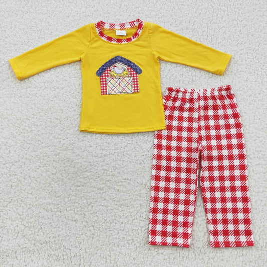 BLP0198 Yellow Red Jesus Embroidery Boys Long Sleeve Pants Outfits