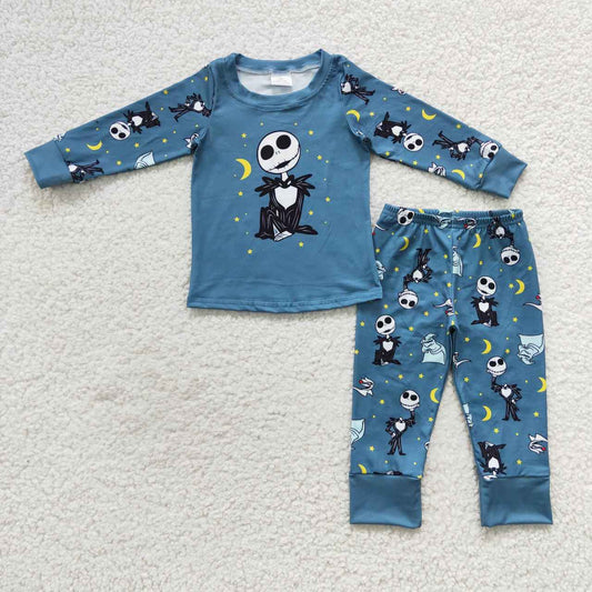 BLP0186 Halloween Ghost Green Cartoon Boys Long Sleeve Pants Outfits Pajamas