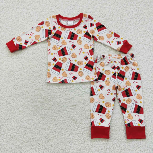 BLP0242 Christmas Red Cookies Boys Long Sleeve Pants Outfits Pajamas