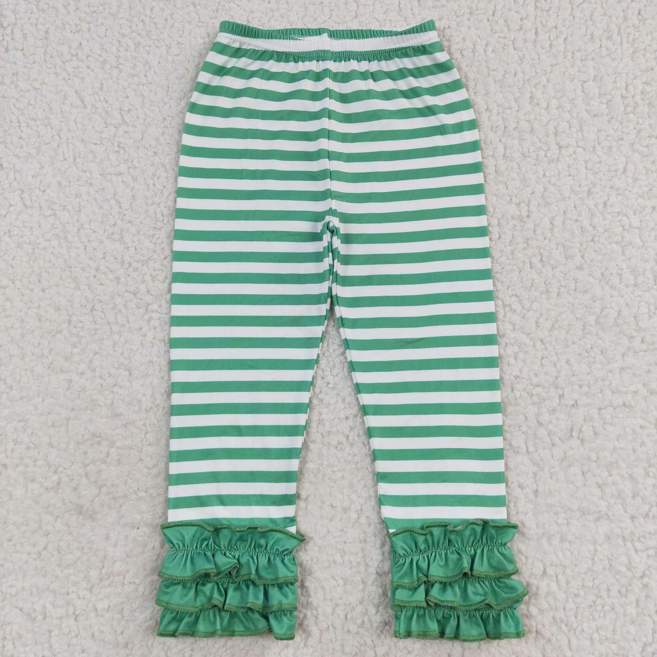 P0175 Green Stripes Print Girls Long Pants