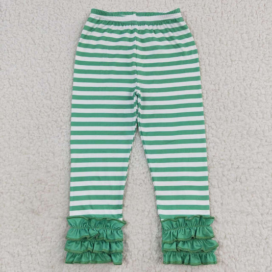 P0175 Green Stripes Print Girls Long Pants