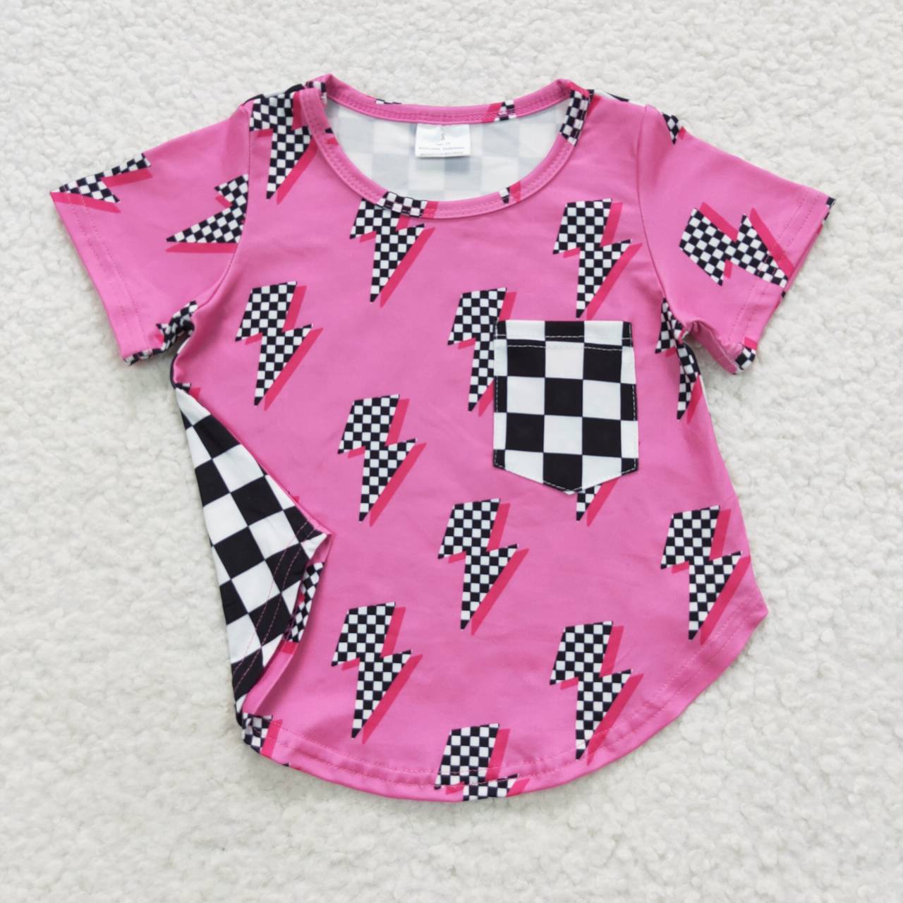 GT0227 Pink Plaid Girls Short Sleeve Top T-shirts