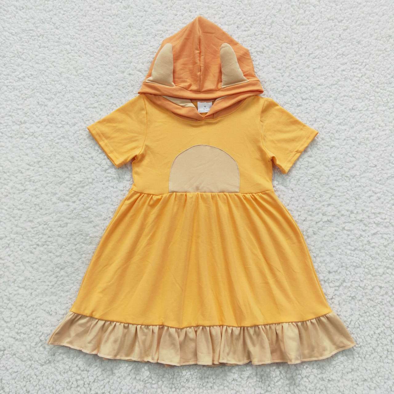 GSD0385 Yellow Hoodies  Girls Short Sleeve Dresses