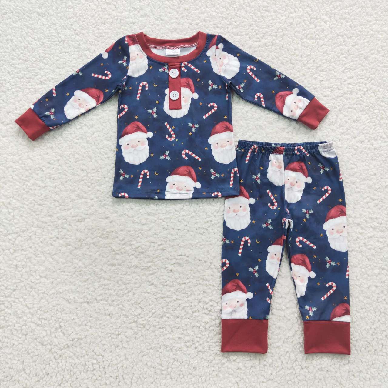 BLP0247 Christmas Red Blue Santa Boys Long Sleeve Pants Outfits Pajamas