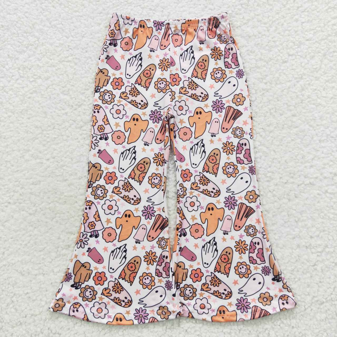 P0201 Halloween Pink Ghost Print Girls Long Pants