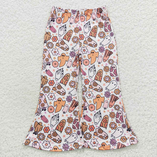 P0201 Halloween Pink Ghost Print Girls Long Pants