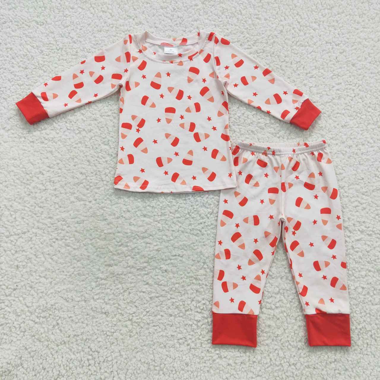 GLP0541 Christmas Red Cake Cartoon Girls Long Sleeve Pants Outfits Pajamas