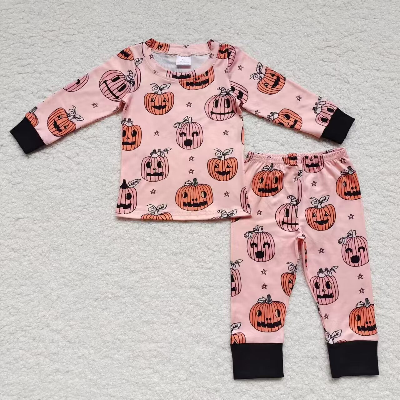 BLP0215 Halloween Pumpkin Pink Boys Long Sleeve Pants Outfits Pajamas