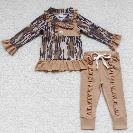 GLP0593 Brown Camo Girls Long Sleeve Pants Outfits