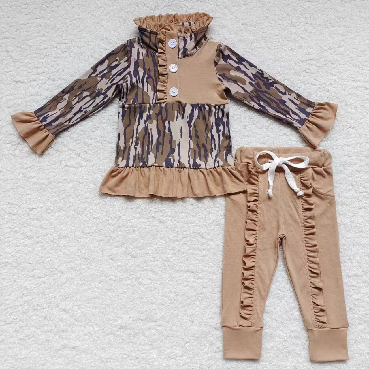 GLP0593 Brown Camo Girls Long Sleeve Pants Outfits