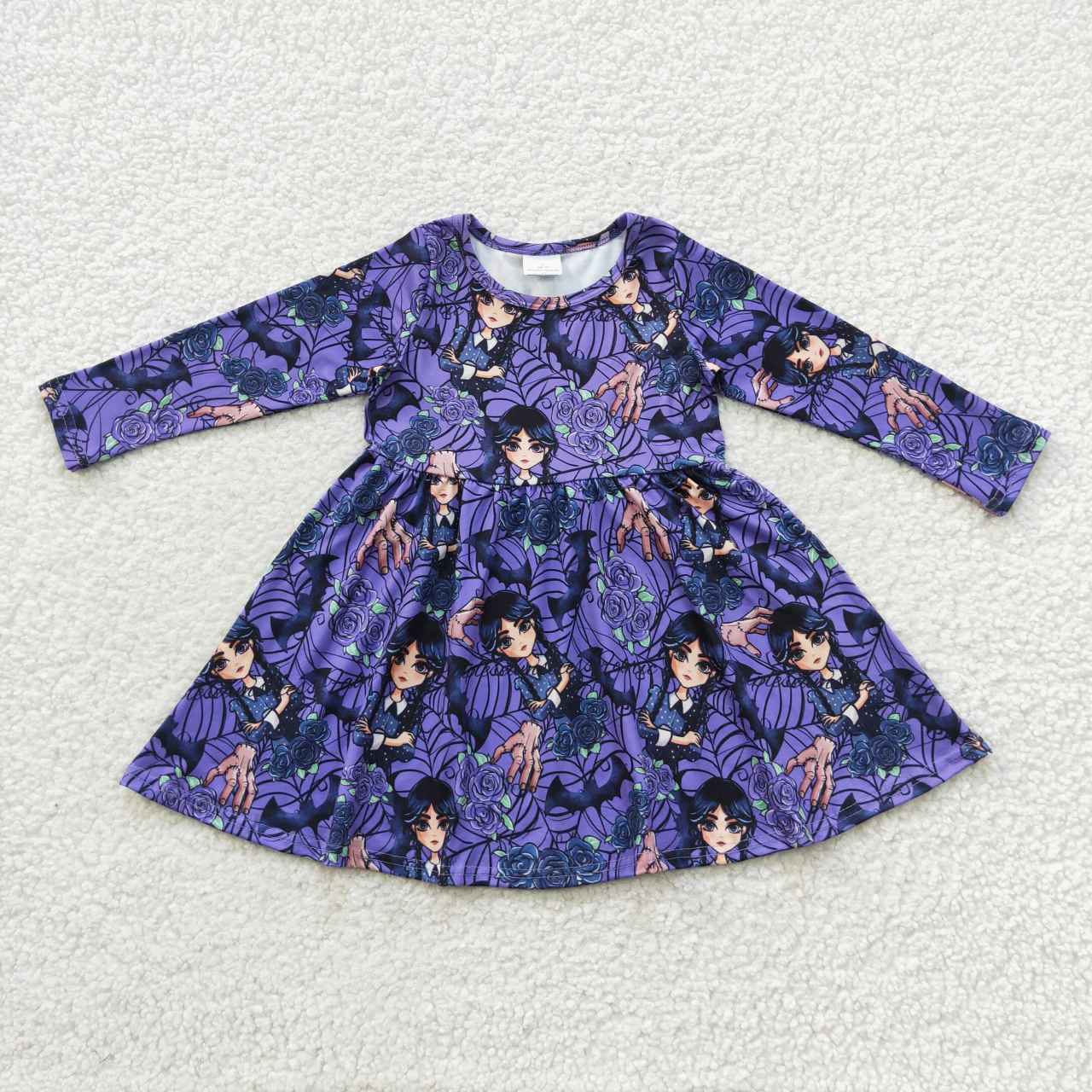 GLD0229 Purple Cartoon  Girls Long Sleeve Dresses