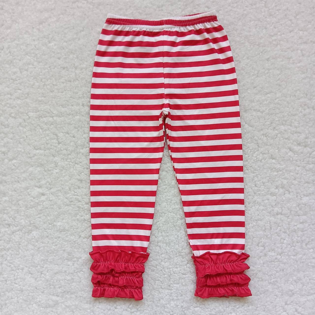 P0176 Red Stripes Print Girls Long Pants