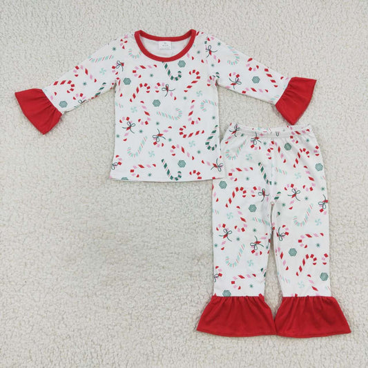 GLP0610 Christmas Green Red Cartoon Girls Long Sleeve Pants Outfits Pajamas